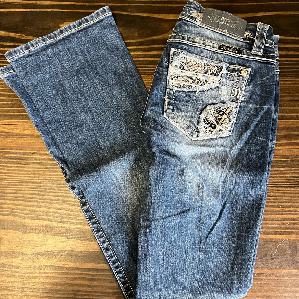 Miss Me Blue Boot Cut Jeans with Silver Accents